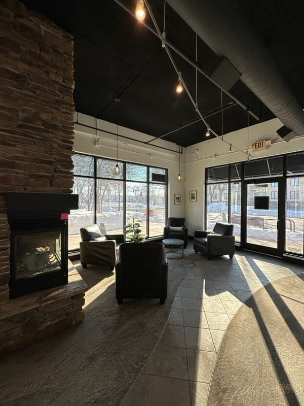 The communal table at Loons Coffee